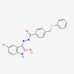 N'-[(3Z)-5-bromo-2-oxo-1,2-dihydro-3H-indol-3-ylidene]-4-[(phenylsulfanyl)methyl]benzohydrazide