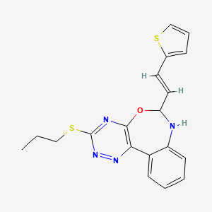 molecular formula C19H18N4OS2 B15030544 3-(propylsulfanyl)-6-[(E)-2-(thiophen-2-yl)ethenyl]-6,7-dihydro[1,2,4]triazino[5,6-d][3,1]benzoxazepine 