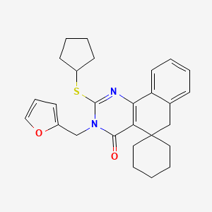 molecular formula C27H30N2O2S B15030612 2-(cyclopentylsulfanyl)-3-(furan-2-ylmethyl)-3H-spiro[benzo[h]quinazoline-5,1'-cyclohexan]-4(6H)-one 