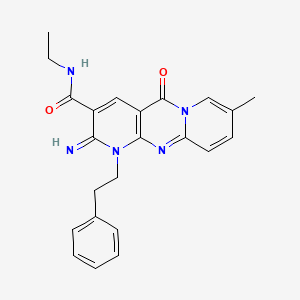 N-ethyl-6-imino-13-methyl-2-oxo-7-(2-phenylethyl)-1,7,9-triazatricyclo[8.4.0.0^{3,8}]tetradeca-3(8),4,9,11,13-pentaene-5-carboxamide