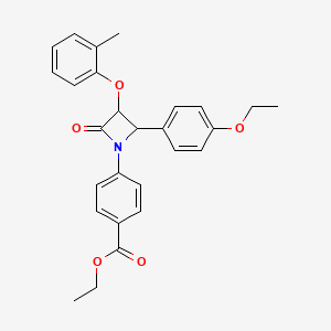 molecular formula C27H27NO5 B15030773 Ethyl 4-[2-(4-ethoxyphenyl)-3-(2-methylphenoxy)-4-oxoazetidin-1-yl]benzoate 