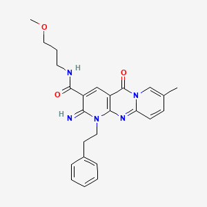 molecular formula C25H27N5O3 B15030786 6-imino-N-(3-methoxypropyl)-13-methyl-2-oxo-7-(2-phenylethyl)-1,7,9-triazatricyclo[8.4.0.03,8]tetradeca-3(8),4,9,11,13-pentaene-5-carboxamide 