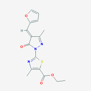 molecular formula C16H15N3O4S B15030794 Ethyl 2-[4-(2-furylmethylene)-3-methyl-5-oxo(1,2-diazolinyl)]-4-methyl-1,3-thi azole-5-carboxylate 