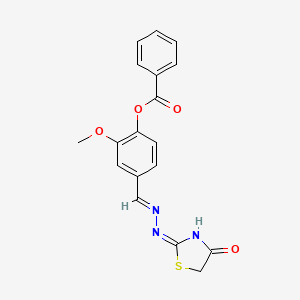 2-methoxy-4-{(E)-[2-(4-oxo-4,5-dihydro-1,3-thiazol-2-yl)hydrazinylidene]methyl}phenyl benzoate