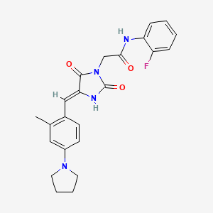 N-(2-fluorophenyl)-2-{(4Z)-4-[2-methyl-4-(pyrrolidin-1-yl)benzylidene]-2,5-dioxoimidazolidin-1-yl}acetamide