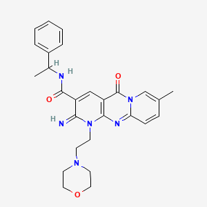 molecular formula C27H30N6O3 B15031297 6-imino-13-methyl-7-[2-(morpholin-4-yl)ethyl]-2-oxo-N-(1-phenylethyl)-1,7,9-triazatricyclo[8.4.0.0^{3,8}]tetradeca-3(8),4,9,11,13-pentaene-5-carboxamide 