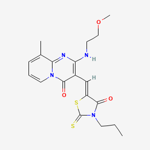 molecular formula C19H22N4O3S2 B15031352 2-[(2-methoxyethyl)amino]-9-methyl-3-[(Z)-(4-oxo-3-propyl-2-thioxo-1,3-thiazolidin-5-ylidene)methyl]-4H-pyrido[1,2-a]pyrimidin-4-one 