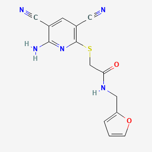 molecular formula C14H11N5O2S B15031362 2-[(6-amino-3,5-dicyanopyridin-2-yl)sulfanyl]-N-(furan-2-ylmethyl)acetamide 