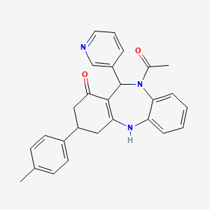 1-[1-hydroxy-3-(4-methylphenyl)-11-(pyridin-3-yl)-2,3,4,11-tetrahydro-10H-dibenzo[b,e][1,4]diazepin-10-yl]ethanone