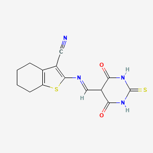 2-{[(E)-(4,6-dioxo-2-thioxohexahydropyrimidin-5-yl)methylidene]amino}-4,5,6,7-tetrahydro-1-benzothiophene-3-carbonitrile