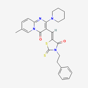 molecular formula C26H26N4O2S2 B15031500 7-Methyl-3-{(Z)-[4-oxo-3-(2-phenylethyl)-2-thioxo-1,3-thiazolidin-5-ylidene]methyl}-2-(1-piperidinyl)-4H-pyrido[1,2-A]pyrimidin-4-one 