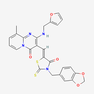 3-{(Z)-[3-(1,3-benzodioxol-5-ylmethyl)-4-oxo-2-thioxo-1,3-thiazolidin-5-ylidene]methyl}-2-[(furan-2-ylmethyl)amino]-9-methyl-4H-pyrido[1,2-a]pyrimidin-4-one