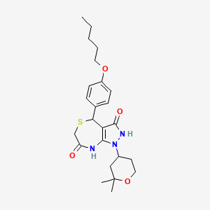 molecular formula C24H33N3O4S B15031601 1-(2,2-dimethyltetrahydro-2H-pyran-4-yl)-3-hydroxy-4-[4-(pentyloxy)phenyl]-4,8-dihydro-1H-pyrazolo[3,4-e][1,4]thiazepin-7(6H)-one 