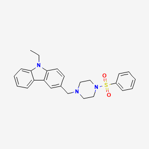 molecular formula C25H27N3O2S B15031637 3-{[4-(Benzenesulfonyl)piperazin-1-YL]methyl}-9-ethylcarbazole 