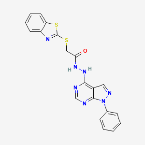 molecular formula C20H15N7OS2 B15031661 2-(1,3-Benzothiazol-2-ylsulfanyl)-N'-{1-phenyl-1H-pyrazolo[3,4-D]pyrimidin-4-YL}acetohydrazide 