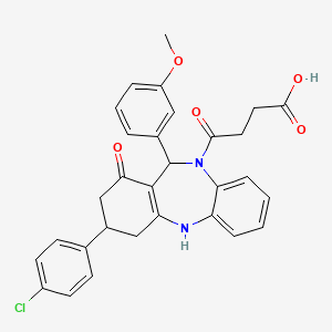 molecular formula C30H27ClN2O5 B15031662 4-[3-(4-chlorophenyl)-1-hydroxy-11-(3-methoxyphenyl)-2,3,4,11-tetrahydro-10H-dibenzo[b,e][1,4]diazepin-10-yl]-4-oxobutanoic acid 