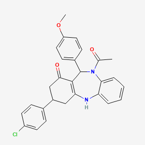 1-[3-(4-chlorophenyl)-1-hydroxy-11-(4-methoxyphenyl)-2,3,4,11-tetrahydro-10H-dibenzo[b,e][1,4]diazepin-10-yl]ethanone