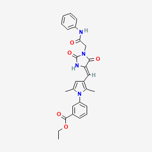 ethyl 3-{3-[(Z)-{2,5-dioxo-1-[2-oxo-2-(phenylamino)ethyl]imidazolidin-4-ylidene}methyl]-2,5-dimethyl-1H-pyrrol-1-yl}benzoate