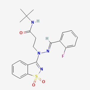 N-tert-butyl-3-[(2E)-1-(1,1-dioxido-1,2-benzothiazol-3-yl)-2-(2-fluorobenzylidene)hydrazinyl]propanamide