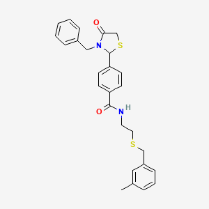 molecular formula C27H28N2O2S2 B15031902 4-(3-benzyl-4-oxo-1,3-thiazolidin-2-yl)-N-{2-[(3-methylbenzyl)sulfanyl]ethyl}benzamide 