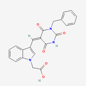 molecular formula C22H17N3O5 B15031935 {3-[(E)-(1-benzyl-2,4,6-trioxotetrahydropyrimidin-5(2H)-ylidene)methyl]-1H-indol-1-yl}acetic acid 