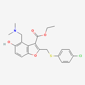 molecular formula C21H22ClNO4S B15032011 Ethyl 2-{[(4-chlorophenyl)sulfanyl]methyl}-4-[(dimethylamino)methyl]-5-hydroxy-1-benzofuran-3-carboxylate 