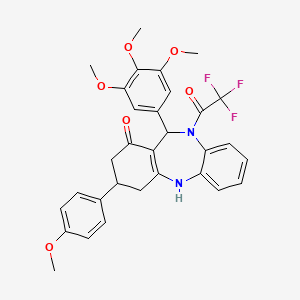 2,2,2-trifluoro-1-[1-hydroxy-3-(4-methoxyphenyl)-11-(3,4,5-trimethoxyphenyl)-2,3,4,11-tetrahydro-10H-dibenzo[b,e][1,4]diazepin-10-yl]ethanone