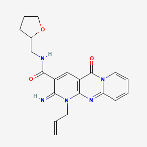 6-imino-2-oxo-N-(oxolan-2-ylmethyl)-7-prop-2-enyl-1,7,9-triazatricyclo[8.4.0.03,8]tetradeca-3(8),4,9,11,13-pentaene-5-carboxamide