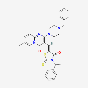 molecular formula C32H31N5O2S2 B15032221 2-(4-benzylpiperazin-1-yl)-7-methyl-3-{(Z)-[4-oxo-3-(1-phenylethyl)-2-thioxo-1,3-thiazolidin-5-ylidene]methyl}-4H-pyrido[1,2-a]pyrimidin-4-one 