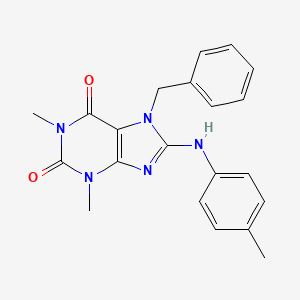 molecular formula C21H21N5O2 B15032251 7-benzyl-1,3-dimethyl-8-(4-toluidino)-3,7-dihydro-1H-purine-2,6-dione 