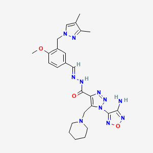 1-(4-amino-1,2,5-oxadiazol-3-yl)-N'-[(E)-{3-[(3,4-dimethyl-1H-pyrazol-1-yl)methyl]-4-methoxyphenyl}methylidene]-5-(piperidin-1-ylmethyl)-1H-1,2,3-triazole-4-carbohydrazide