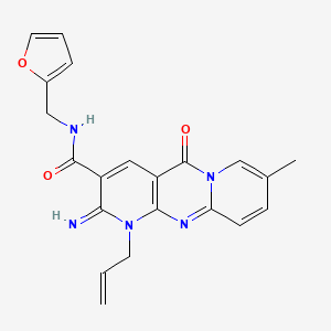 N-(furan-2-ylmethyl)-6-imino-13-methyl-2-oxo-7-prop-2-enyl-1,7,9-triazatricyclo[8.4.0.03,8]tetradeca-3(8),4,9,11,13-pentaene-5-carboxamide