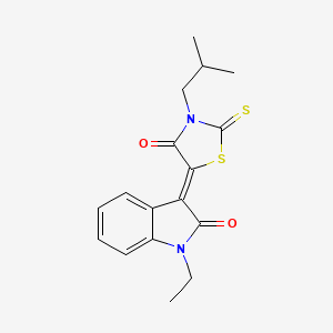 molecular formula C17H18N2O2S2 B15032348 (3Z)-1-ethyl-3-(3-isobutyl-4-oxo-2-thioxo-1,3-thiazolidin-5-ylidene)-1,3-dihydro-2H-indol-2-one CAS No. 438458-82-3