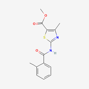 molecular formula C14H14N2O3S B15032353 Methyl 4-methyl-2-{[(2-methylphenyl)carbonyl]amino}-1,3-thiazole-5-carboxylate 