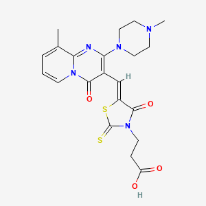 molecular formula C21H23N5O4S2 B15032403 3-[(5Z)-5-{[9-methyl-2-(4-methylpiperazin-1-yl)-4-oxo-4H-pyrido[1,2-a]pyrimidin-3-yl]methylidene}-4-oxo-2-thioxo-1,3-thiazolidin-3-yl]propanoic acid 