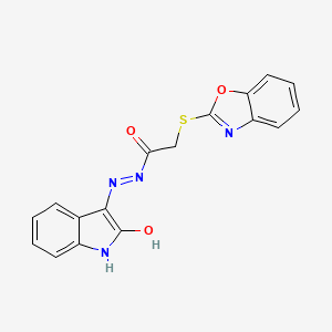 molecular formula C17H12N4O3S B15032519 2-(1,3-benzoxazol-2-ylsulfanyl)-N'-[(3E)-2-oxo-1,2-dihydro-3H-indol-3-ylidene]acetohydrazide CAS No. 302949-03-7