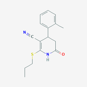 molecular formula C16H18N2OS B15032547 4-(2-Methylphenyl)-6-oxo-2-(propylsulfanyl)-1,4,5,6-tetrahydropyridine-3-carbonitrile 