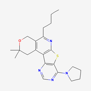 molecular formula C22H28N4OS B15032580 8-butyl-4,4-dimethyl-13-pyrrolidin-1-yl-5-oxa-11-thia-9,14,16-triazatetracyclo[8.7.0.02,7.012,17]heptadeca-1(10),2(7),8,12(17),13,15-hexaene 