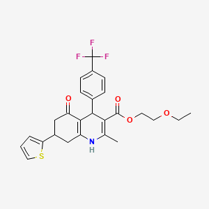 molecular formula C26H26F3NO4S B15032640 2-Ethoxyethyl 2-methyl-5-oxo-7-(thiophen-2-yl)-4-[4-(trifluoromethyl)phenyl]-1,4,5,6,7,8-hexahydroquinoline-3-carboxylate 