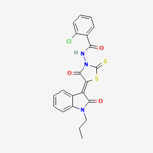 2-chloro-N-[(5Z)-4-oxo-5-(2-oxo-1-propyl-1,2-dihydro-3H-indol-3-ylidene)-2-thioxo-1,3-thiazolidin-3-yl]benzamide