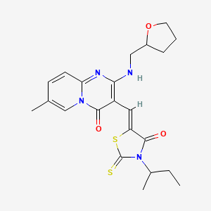 molecular formula C22H26N4O3S2 B15032980 3-{(Z)-[3-(butan-2-yl)-4-oxo-2-thioxo-1,3-thiazolidin-5-ylidene]methyl}-7-methyl-2-[(tetrahydrofuran-2-ylmethyl)amino]-4H-pyrido[1,2-a]pyrimidin-4-one 