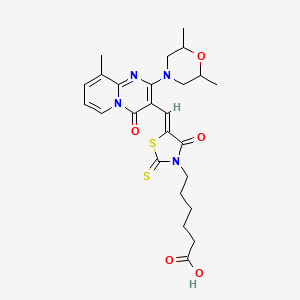 molecular formula C25H30N4O5S2 B15033155 6-[(5Z)-5-{[2-(2,6-dimethylmorpholin-4-yl)-9-methyl-4-oxo-4H-pyrido[1,2-a]pyrimidin-3-yl]methylidene}-4-oxo-2-thioxo-1,3-thiazolidin-3-yl]hexanoic acid 