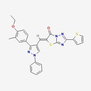 molecular formula C27H21N5O2S2 B15033334 (5Z)-5-{[3-(4-ethoxy-3-methylphenyl)-1-phenyl-1H-pyrazol-4-yl]methylidene}-2-(thiophen-2-yl)[1,3]thiazolo[3,2-b][1,2,4]triazol-6(5H)-one 