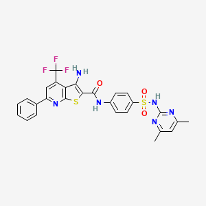 molecular formula C27H21F3N6O3S2 B15033387 3-Amino-N-(4-{[(4,6-dimethyl-2-pyrimidinyl)amino]sulfonyl}phenyl)-6-phenyl-4-(trifluoromethyl)thieno[2,3-B]pyridine-2-carboxamide CAS No. 400863-54-9