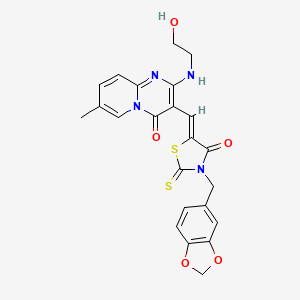 3-{(Z)-[3-(1,3-benzodioxol-5-ylmethyl)-4-oxo-2-thioxo-1,3-thiazolidin-5-ylidene]methyl}-2-[(2-hydroxyethyl)amino]-7-methyl-4H-pyrido[1,2-a]pyrimidin-4-one