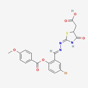 {(2E)-2-[(2E)-(5-bromo-2-{[(4-methoxyphenyl)carbonyl]oxy}benzylidene)hydrazinylidene]-4-oxo-1,3-thiazolidin-5-yl}acetic acid