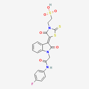 molecular formula C21H16FN3O6S3 B15033467 2-((5Z)-5-{1-[2-(4-fluoroanilino)-2-oxoethyl]-2-oxo-1,2-dihydro-3H-indol-3-ylidene}-4-oxo-2-thioxo-1,3-thiazolidin-3-yl)ethanesulfonic acid 