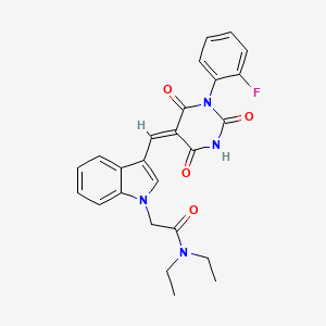 N,N-diethyl-2-(3-{(E)-[1-(2-fluorophenyl)-2,4,6-trioxotetrahydropyrimidin-5(2H)-ylidene]methyl}-1H-indol-1-yl)acetamide