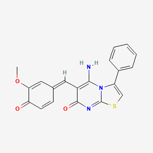 molecular formula C20H15N3O3S B15033503 (6Z)-6-(4-hydroxy-3-methoxybenzylidene)-5-imino-3-phenyl-5,6-dihydro-7H-[1,3]thiazolo[3,2-a]pyrimidin-7-one 