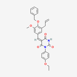 molecular formula C30H28N2O6 B15033513 (5E)-5-[4-(benzyloxy)-3-methoxy-5-(prop-2-en-1-yl)benzylidene]-1-(4-ethoxyphenyl)pyrimidine-2,4,6(1H,3H,5H)-trione 